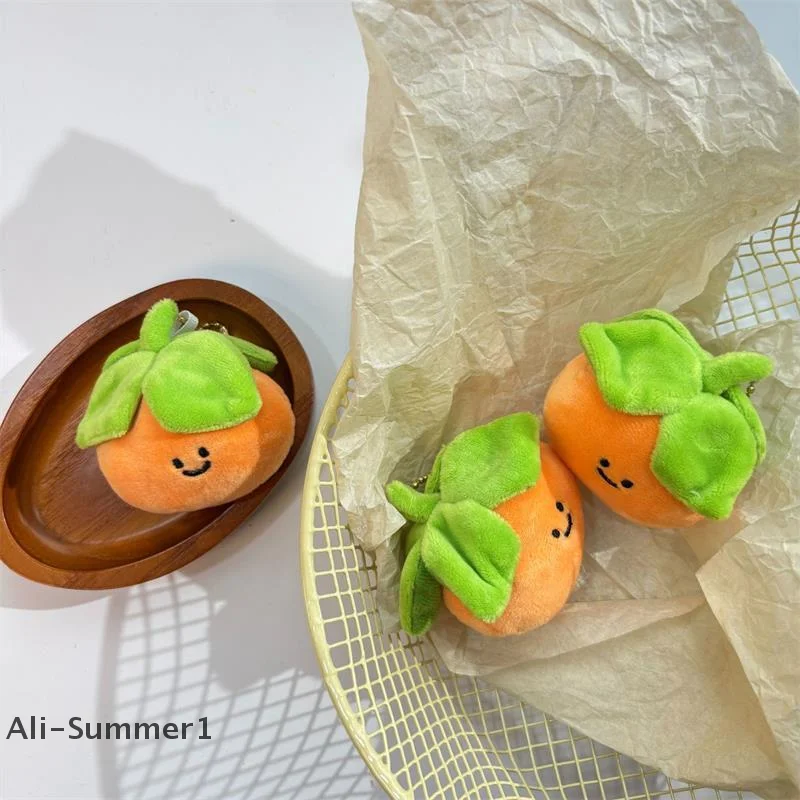 لطيف أربع أوراق صغيرة البرسيمون الفاكهة أفخم دمية دمية محشوة المفاتيح قلادة ظهره حقيبة ساحرة حلية دوول الحلو فتاة هدية