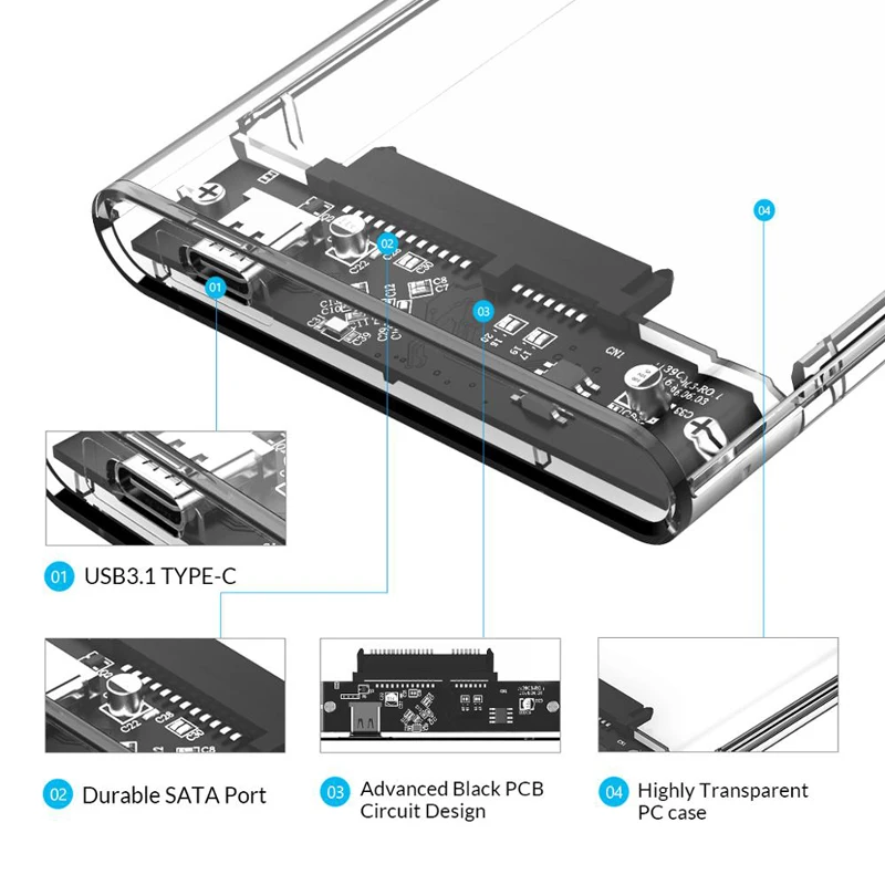 ORICO-carcasa transparente para disco duro externo SATA a USB 2,5 Gen2, carcasa de 3,1 pulgadas, 10gbps, compatible con UASP