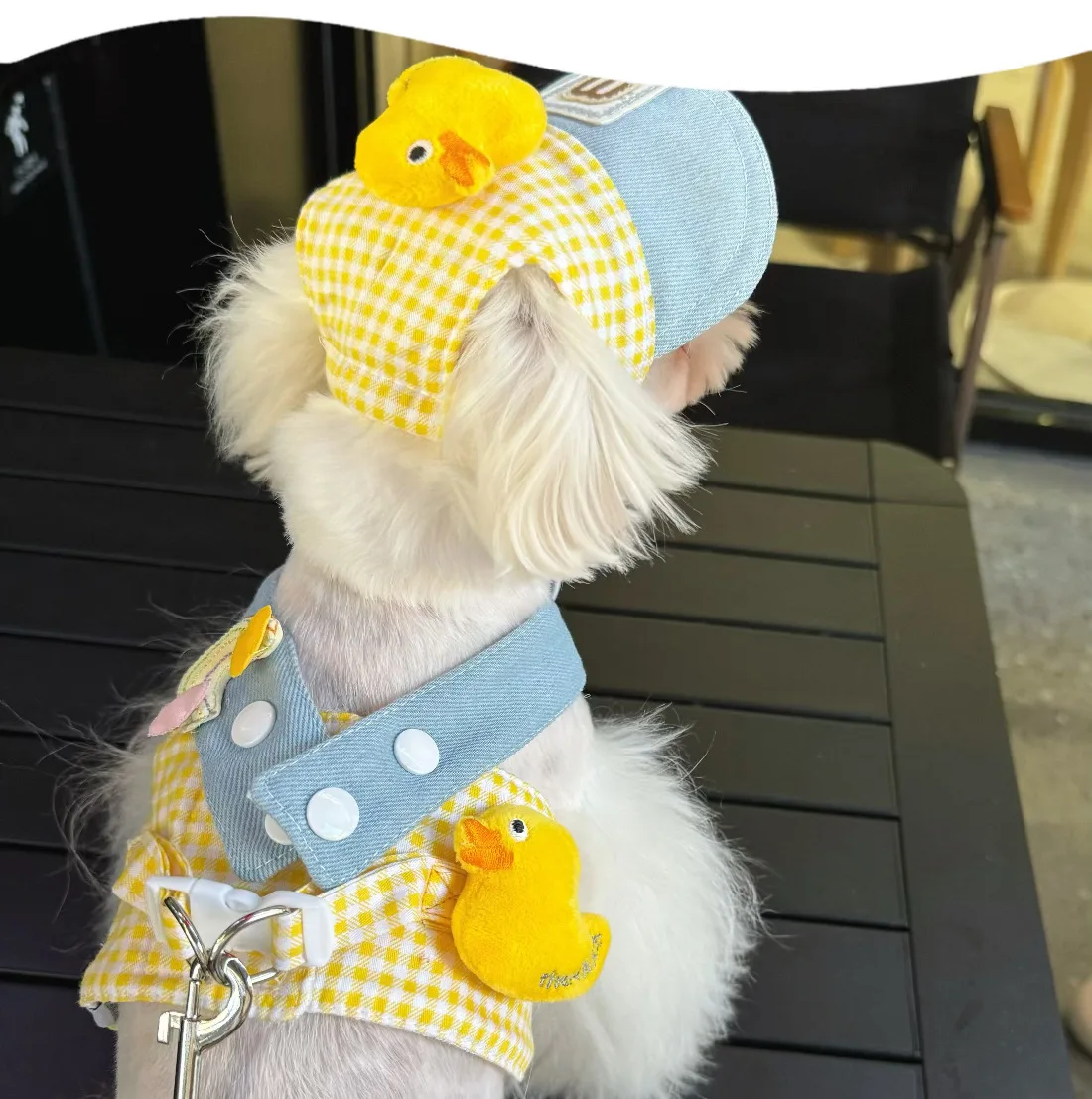 

3 шт./упак. дизайнерские шлейки для собак, мультяшная желтая утка, милый жилет для щенка, одежда, поводок, шляпа, шлейка для домашних животных, набор поводков для прогулок