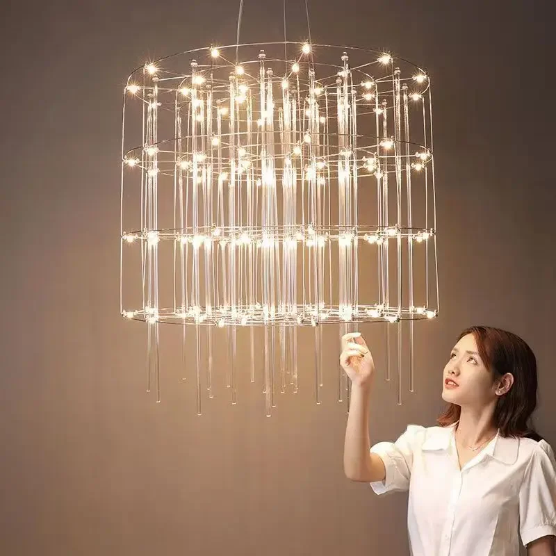 Light Cube Firefly Pendant Designer Model House Villa Leisure Room Simple Lines Personalized Circular Lighting Fixtures