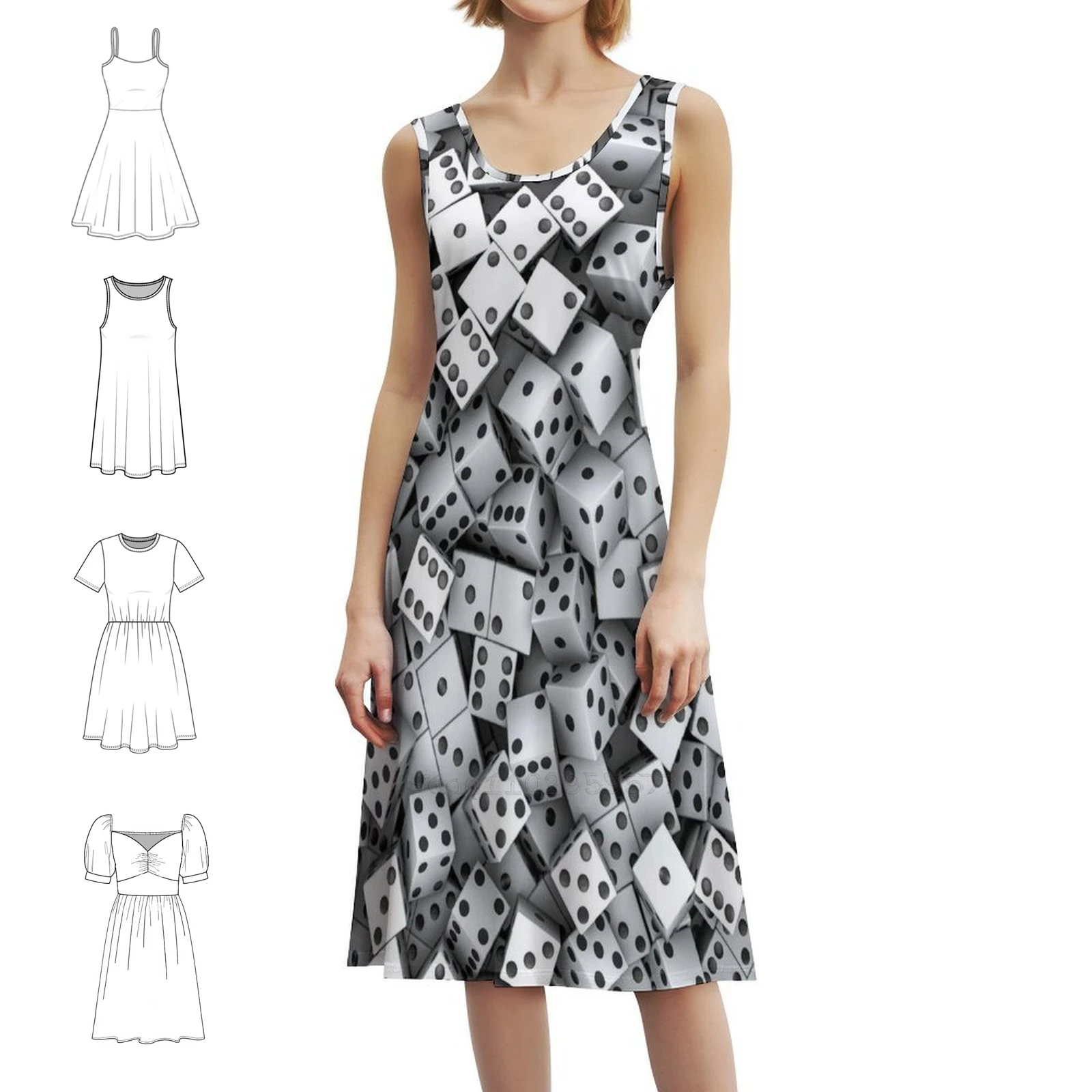 

Казино Lucky Dice Gambler с абстрактным игровым узором, белое женское уличное праздничное платье, модная клубная одежда с принтом для женщин