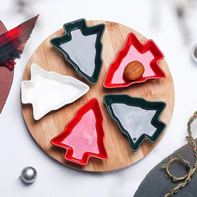 Nordic Christmas Tree Shaped Ceramic Dried Fruit Plate Snack Plate Creative Christmas Style Tableware Rotatable Tray