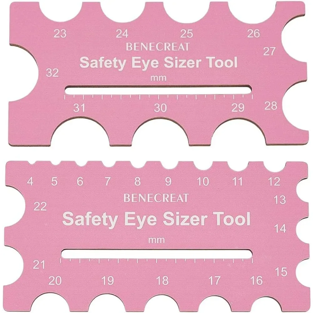 

2Pcs Wood Safety Eyes Sizer Tool 4~32mm Pink Eye Measuring Ruler Plush Bear Eye Installation Crochet Tool Craft Tool Set