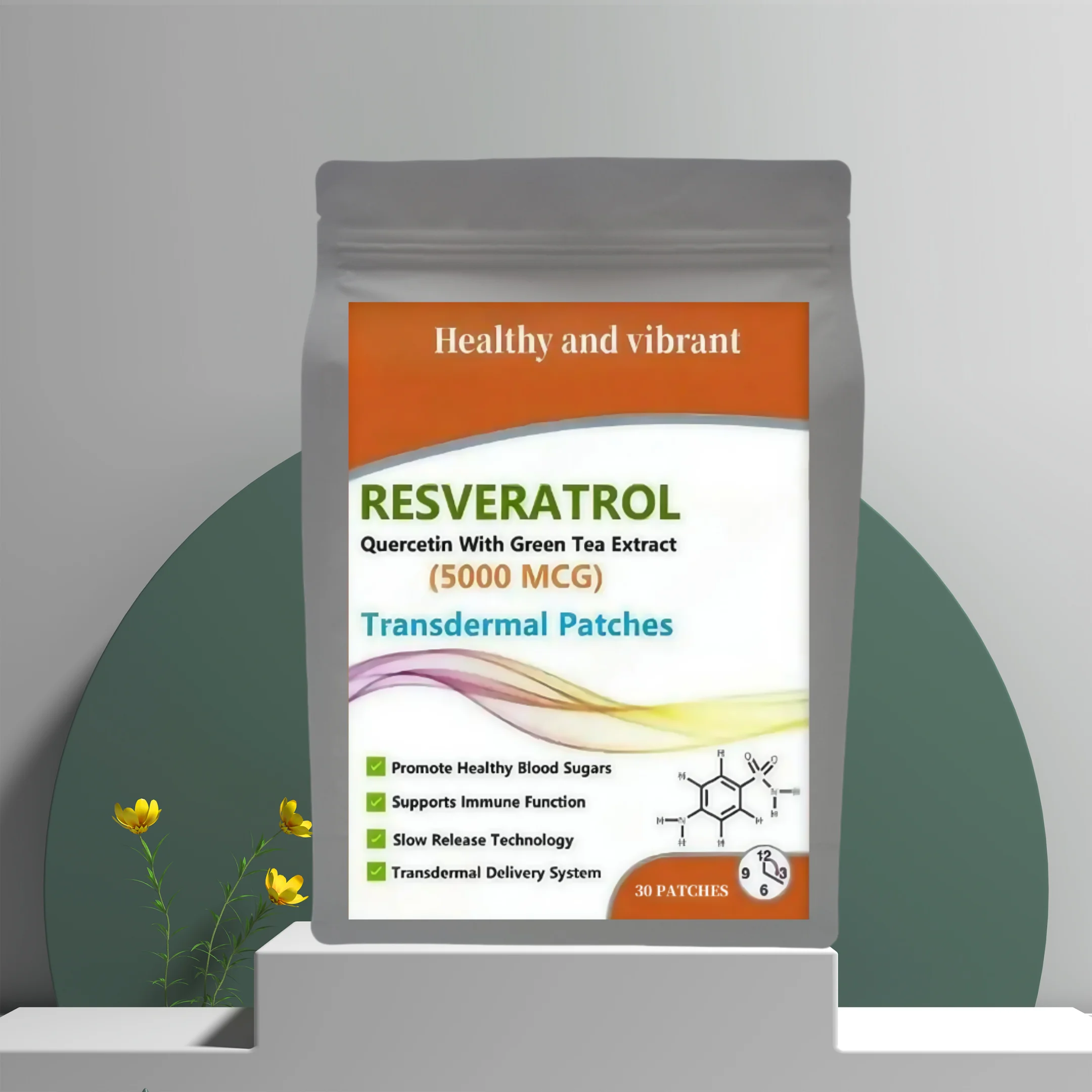 

Hot sale Resveratrol Quercetin Green Tea Extract Patch (5000mcg) – Premium Anti-Aging Antioxidant for Skin Care