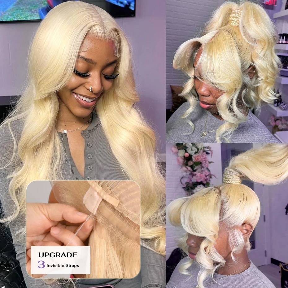 Blonde 360 Invisible Drawstring Lace 613 Wig Human Hair Body Wave Lace Frontal Wig 13x6 Honey Blonde Colored Human Hair Wig Pre Plucked Brazilian Original Hair 13x4 Lace Front Wig Wavy Pre-cut Lace Glueless 360 Invisi Strap Wigs For Women Free Shipping