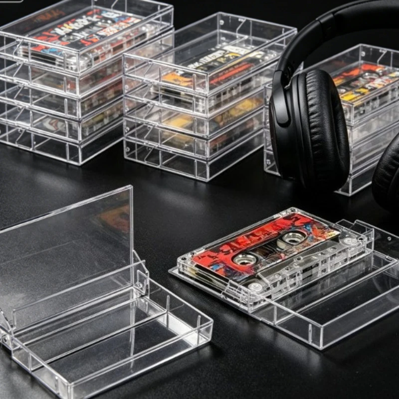 10PCS Audio Cassette Storage Cases Clear Plastic Cassette Tape Cases -Audio Storage Solution 4.3X2.76X0.57Inch Card Storage Box