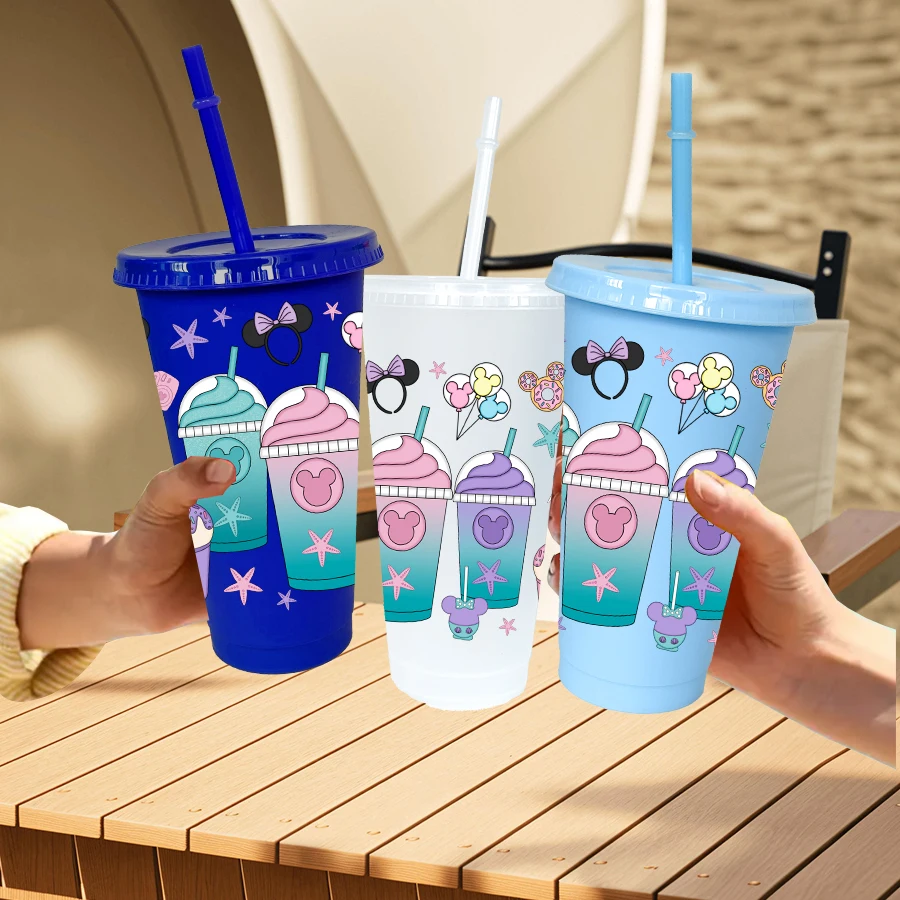 12 pièces/paquet Disney, avatar de Minnie, tasse d'eau en plastique multicolore de 26oz, ustensiles de boisson pour fête, cadeau d'anniversaire/retour à l'école