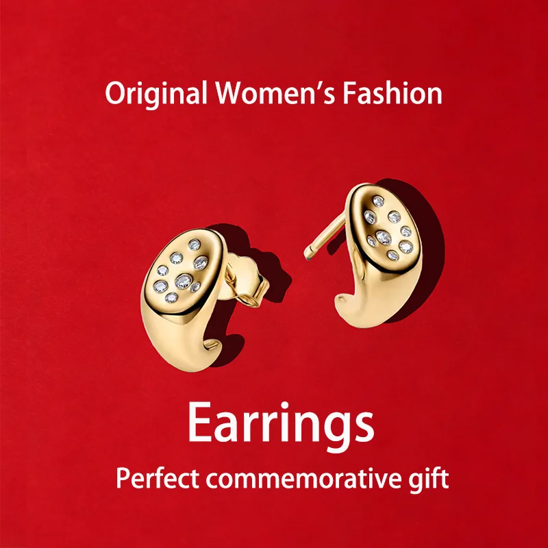 

2026 New Hot Sale Organically Shaped Stone-Set Stud Earrings Suitable for Lady Daily wear and Holiday Jewelry Gift