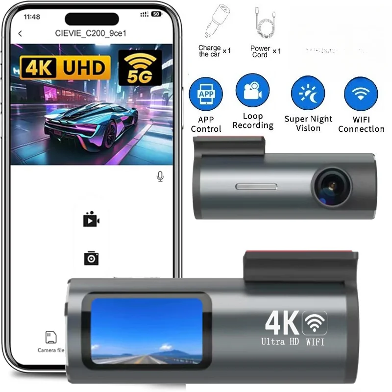 

Видеорегистратор HONG TONG NEW 4K (фронтальная и задняя камеры), 1,3-дюймовый IPS-дисплей, Wi-Fi 5 ГГц + управление через приложение, ночное видение, режим парковки 24 часа, G-сенсор