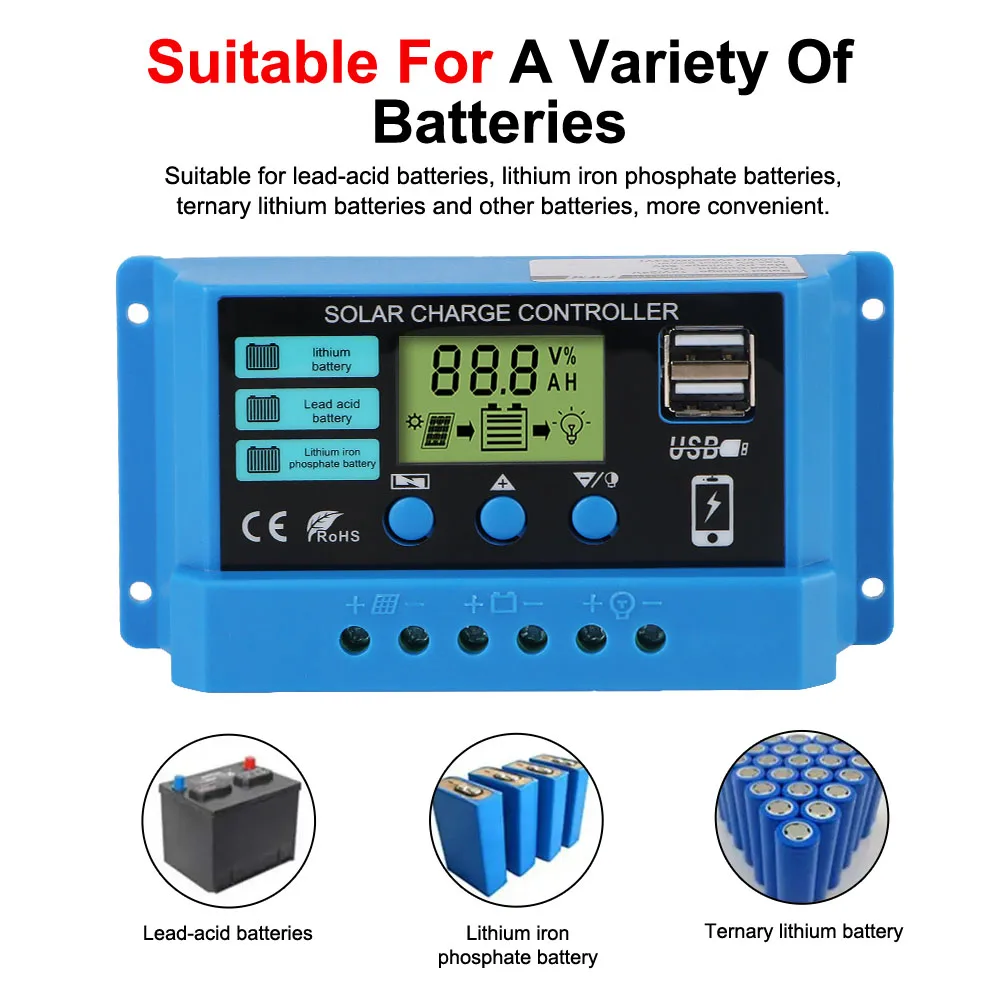 Solar Charge Controller MPPT PV Regulator Colorful Screen For Lithium Iron Phosphate/Lead Acid/Lithium Battery Home Accessories