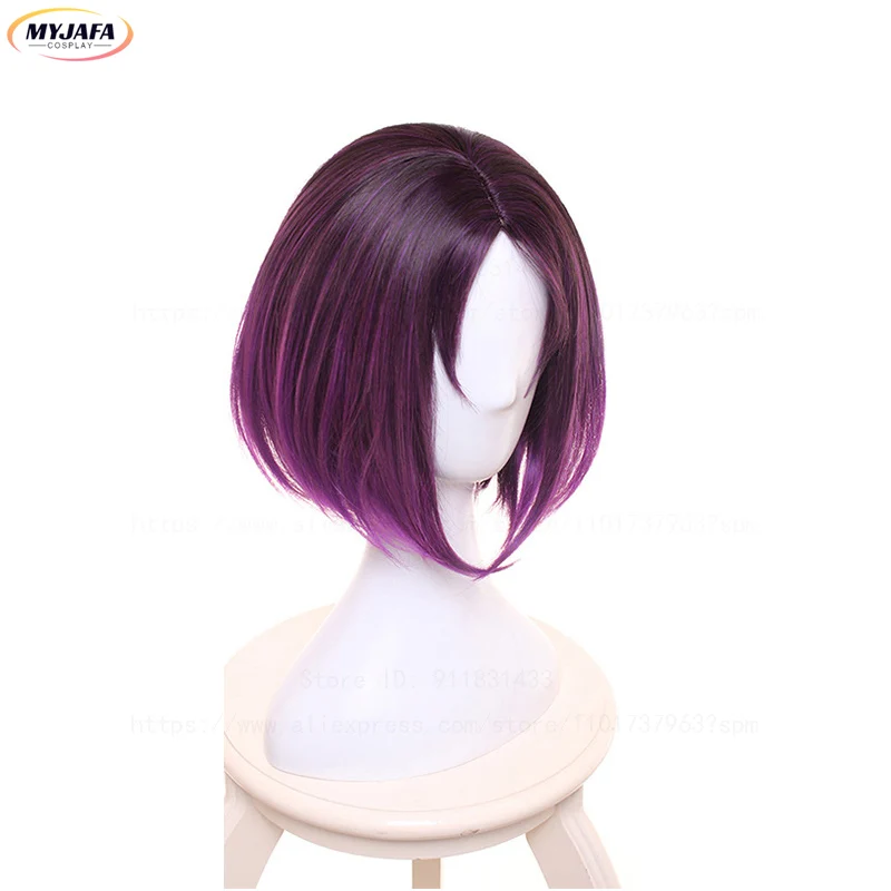 Joi Elma Cosplay Wig Anime Kobayashi Dragon Maid Gradient Short Purple Ombre Heat Resistant Synthetic Hair Anime Wigs + WigCap