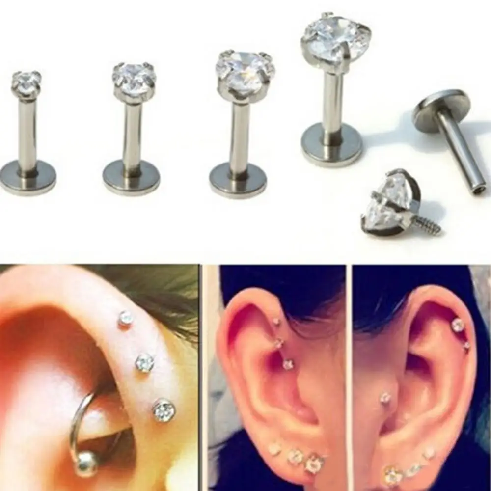 1Pc Unisex Cubic Zirconia Labret Lip Ring Ear Stud Piercing Tragus Helix Jewelry Titanium Piercing Labret Lip Ring Stud Earring