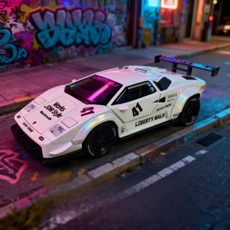 1:32 Countach LP500 LBWK Sportwagenmodell Druckguss Metall Rennfahrzeuge Automodell Sound Licht Kinderspielzeug Geschenk