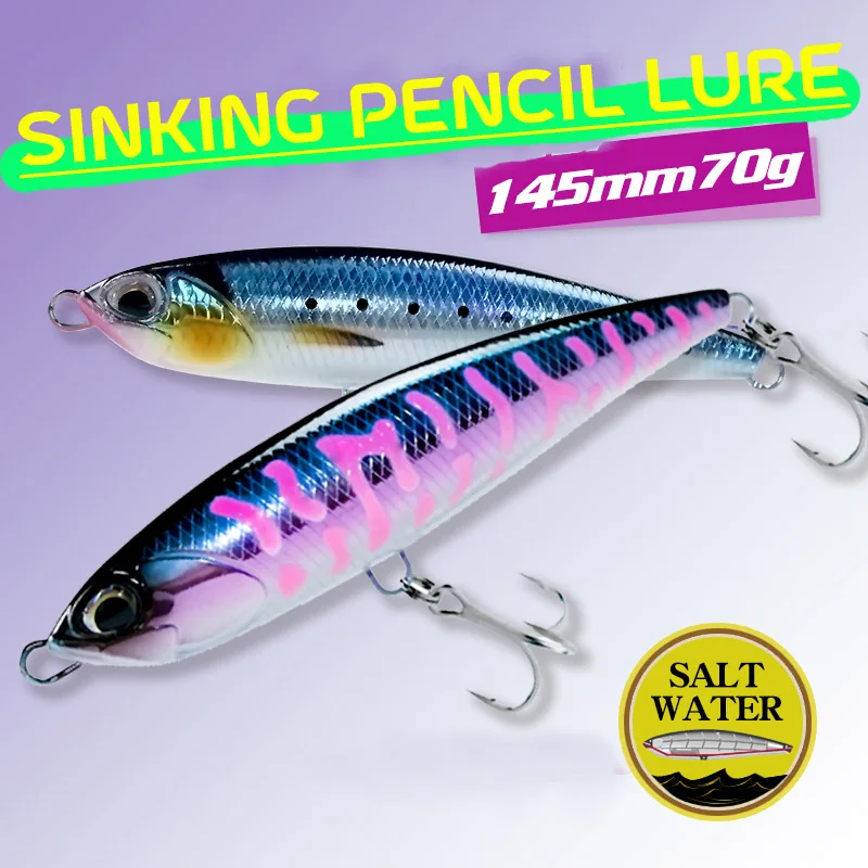 145mm 70g Sea fishing Hard Bait with hook Big Game Saltwater Fishing Bait Casting Sinking Stickbait Pencil Fishing Lure