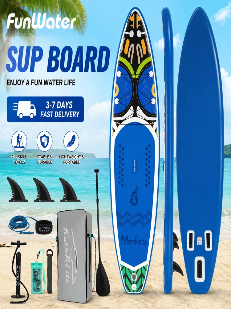 FunWater Surfboard 335 * 83 * 15CM Stand-Up-Paddle-Boards, Tragfähigkeit 165 kg+, tragbares Surfboard-Paddel, rutschfest, 7-teiliges SUP-Board-Set