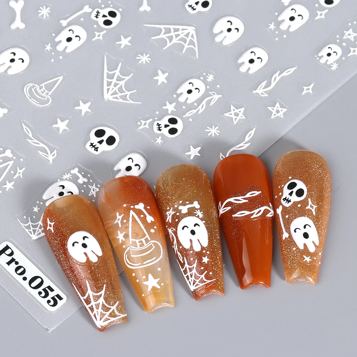 4 pezzi di adesivi per unghie opachi con zucca fantasma di Halloween, teschio spettrale francese, ragnatela, fiori, decalcomanie adesive, decorazioni per manicure