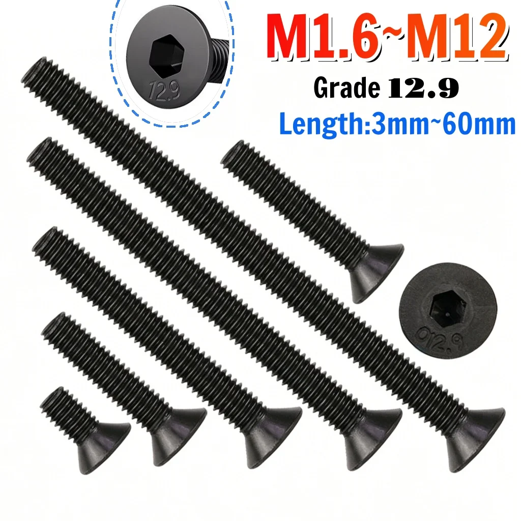 

Beicai Black Grade 12.9 Hexagon Hex Socket Flat Countersunk Allen Screw Bolt M1.6 M2 M2.5 M3 M4 M5 M6 M8 M10 M12