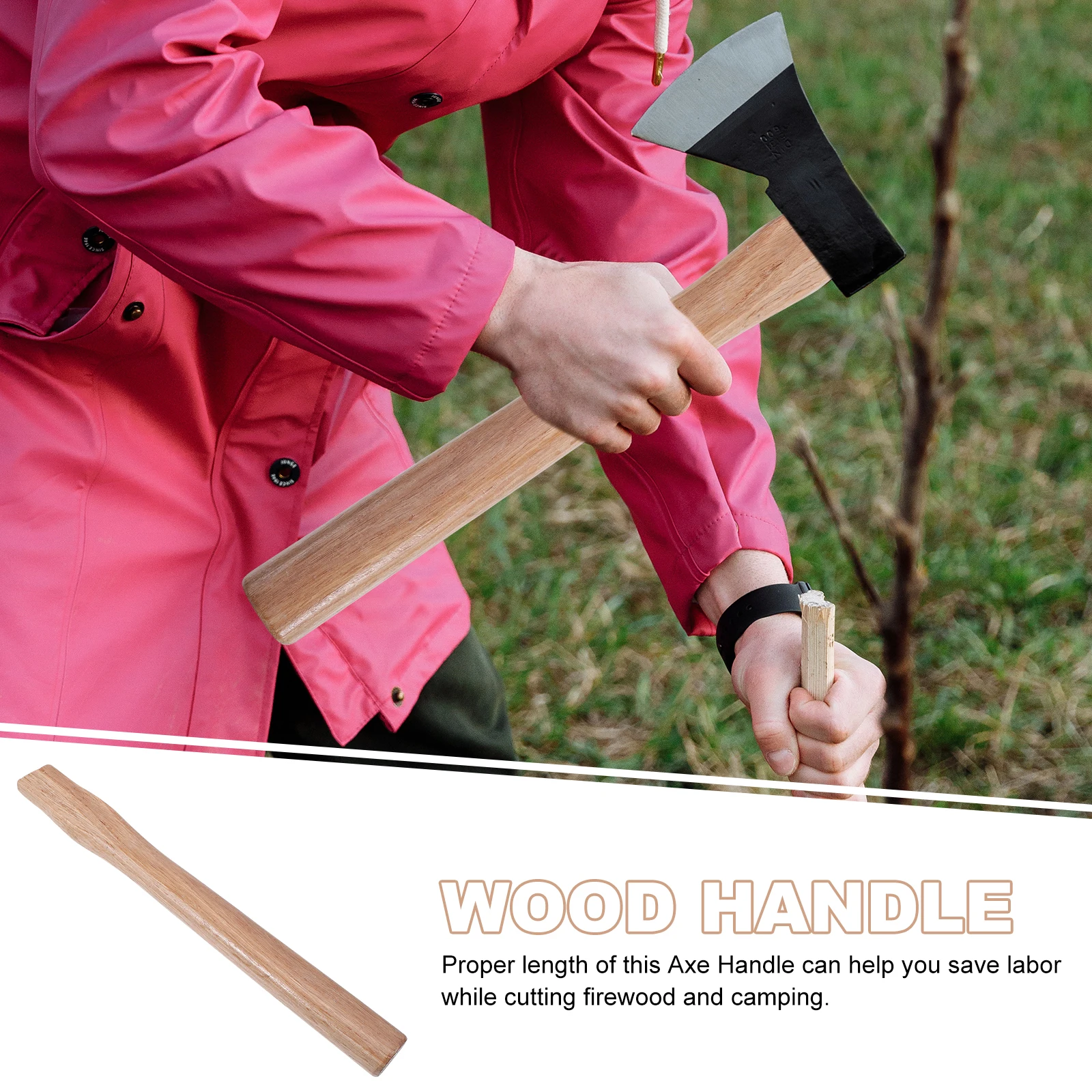 

Axe Handle Replacement Wood Handle Grip With Wedge Sturdy Durable Outdoor Camp Firewood Cutting Practical Wooden Accessory For