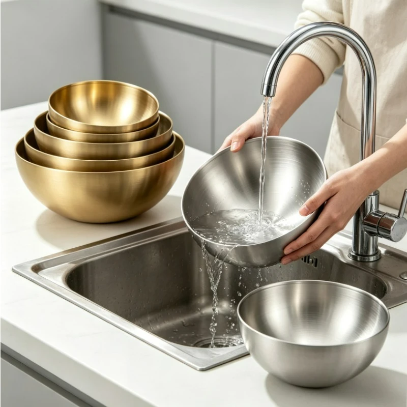 Stainless Steel Mixing Bowls Metal Serving Salad Bowls, Baking Food Storage Containers for Baking, Cooking, Making Salads, Soups view 4