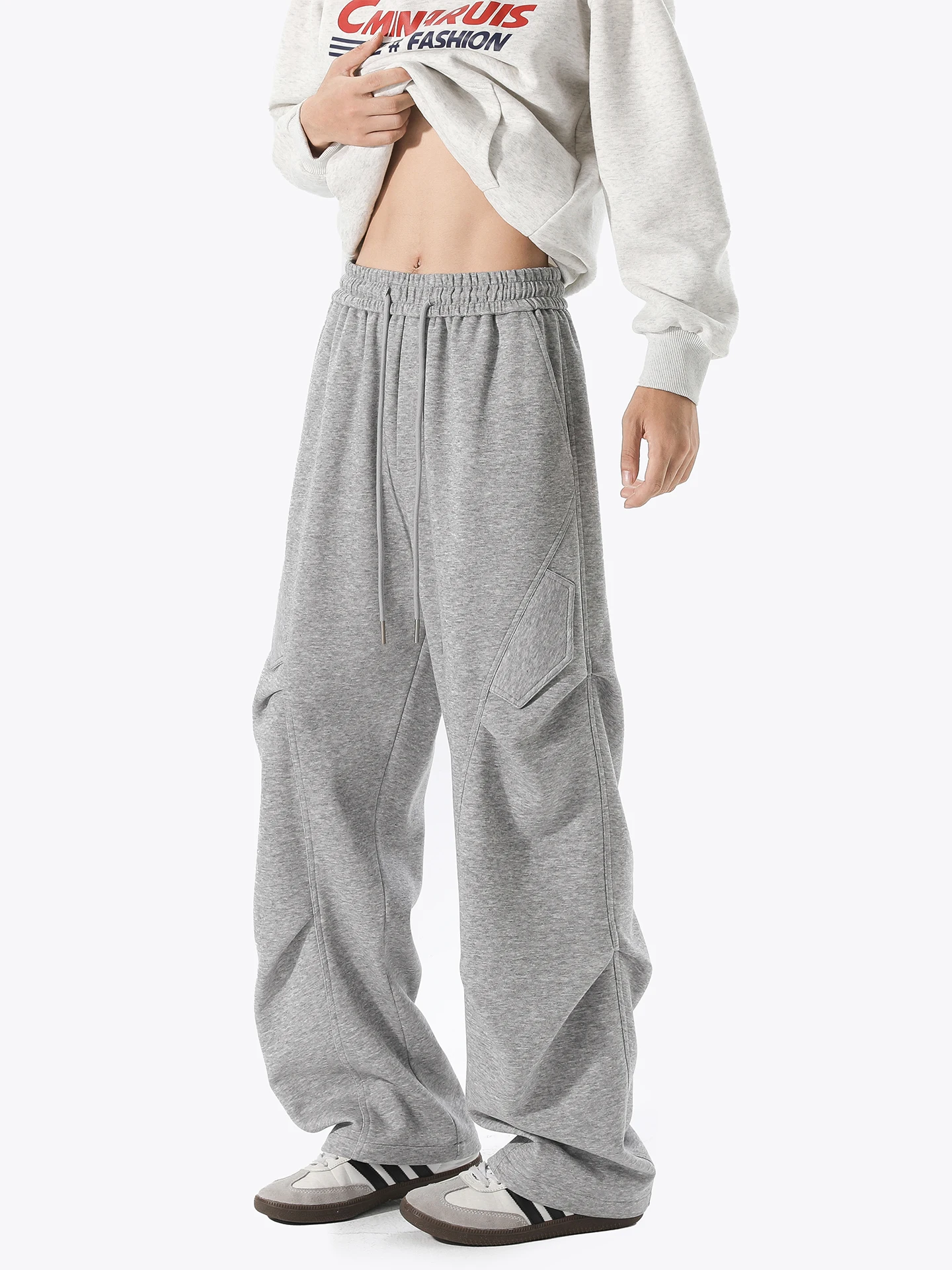 

American Sle Pleated Wide Leg Casual Pants Men's Autumn Trendy Loose Heavy Sport Long Trousers Casual Loose Fit Trousers