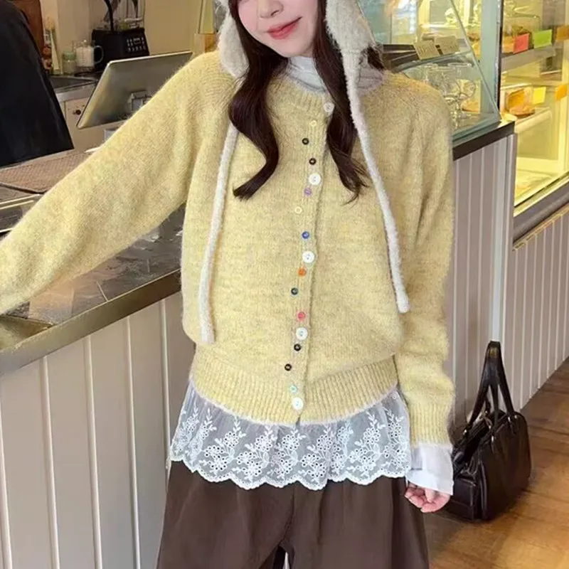 

autumn new model loose cardigan coat Knitwears Women's Clothing Korean style soft and sticky long sleeves knit sweater Warm