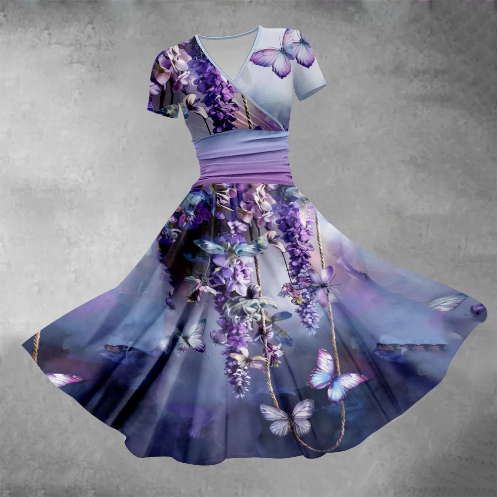

Summer Butterfly Dress V Neck Stylish Party Dresses A-Line Dresses Trendy Girl Fashion Women Elegant Robe Resort Dress Vestido