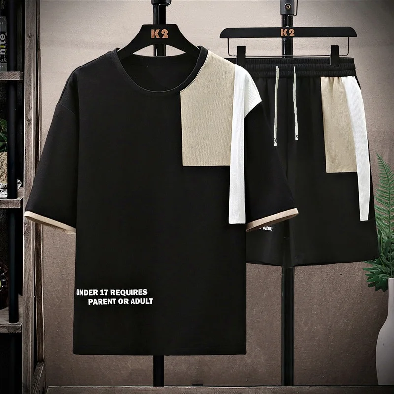 

Men's New Summer Suit Casual Splicing Round Neck Half Sleeve Sports Plus Size Men's Clothing