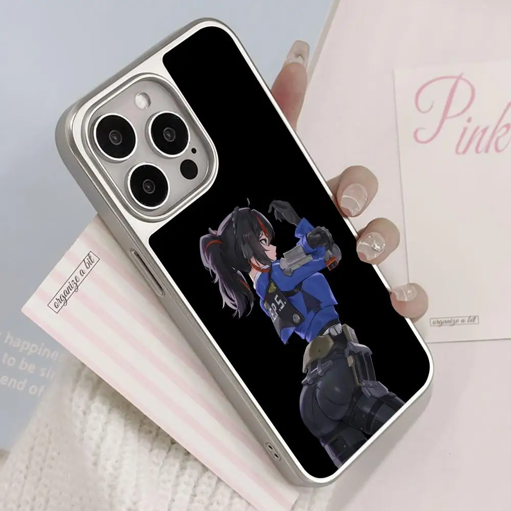 حافظة هاتف Zenless Zone Zero ZhuYuan لهاتف آيفون 17 16 15 14 13 12 11 Air Pro Max Plus غطاء ملون مطلي بالفضة فاخر #2