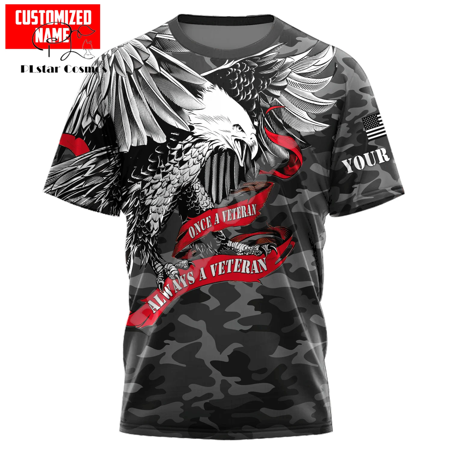 NewFashion Custom Name Army Military Veteran Soldier Camo Eagle 3DPrint Summer Harajuku Casual Funny T-Shirts Short Sleeves X3