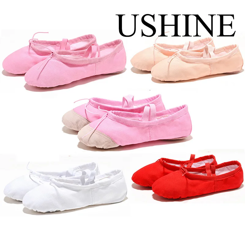 USHINE Upgrade Flat Leather Head White Soft Zapatos De Punta De Ballet Slippers Ballet Belly Gym Yoga Dance Shoes Kids Woman man