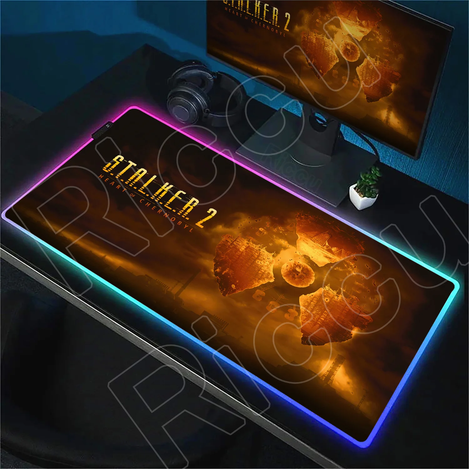 Large Computer Gamer Table Decoration Rug XXL Office Glowing Mouse Pad Non-slip Backlight Deskmats Stalker 2 Gaming RGB Mice Mat