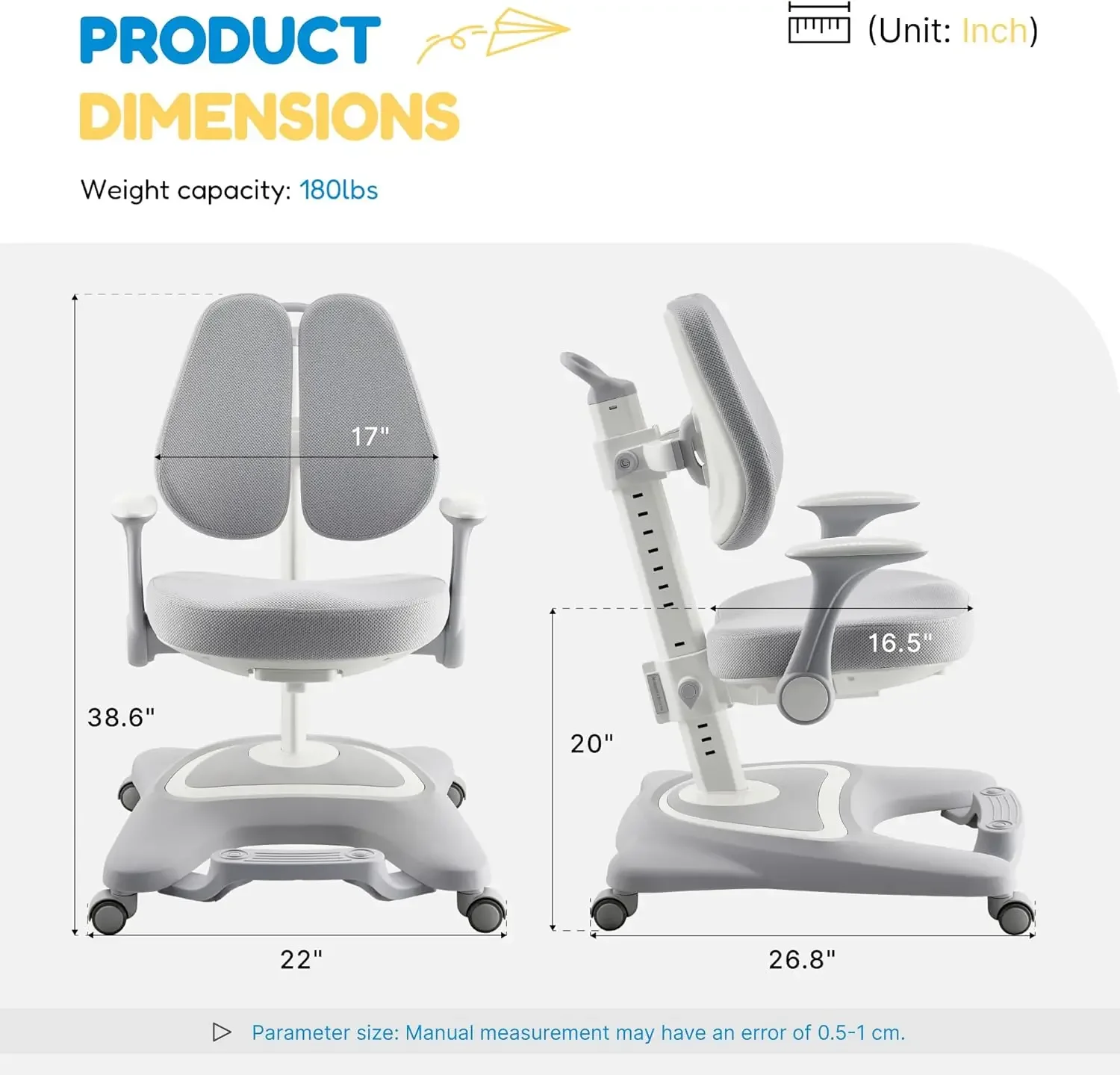 Height Adjustable Kids Desk Chair Double Back Support Multifunctional For Study Work Dining Fit Kids Petite Adults Use In Bedroo