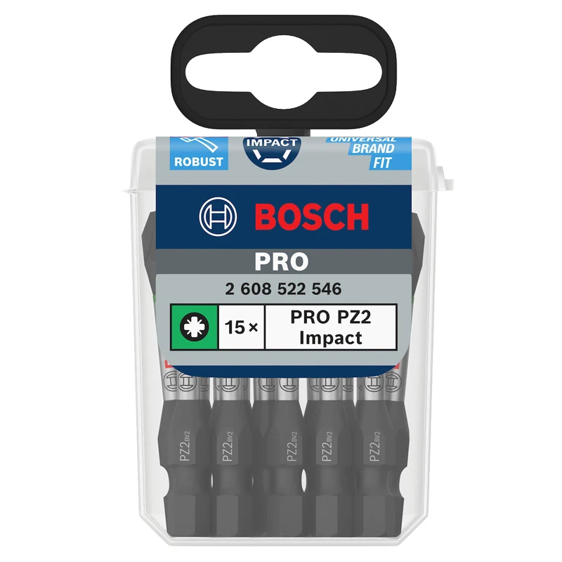 BOSCH 2608522546 PRO Impact PZ2 Screwdriver Bits 55mm 15Pcs Heavy Duty Impact Driver Bits Part
