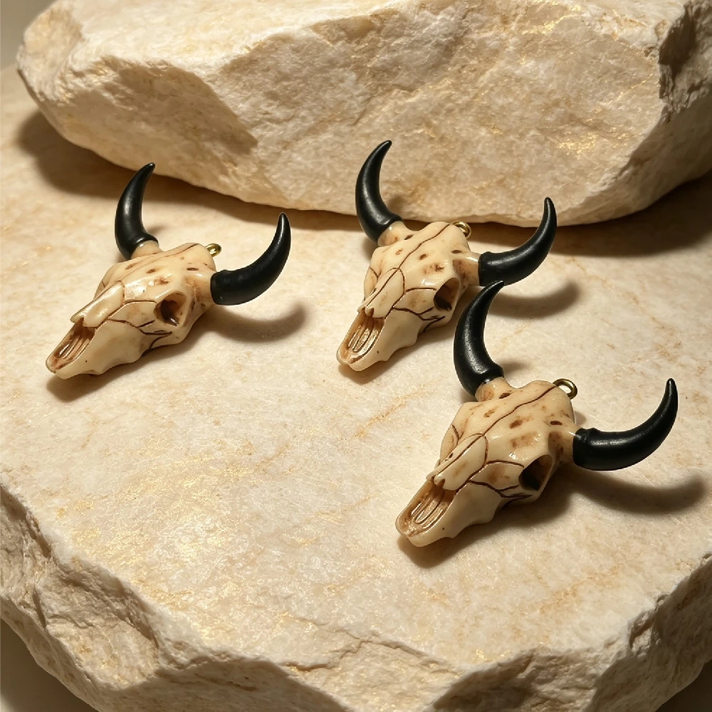 1PC Vintage Bull Skull Shape Pendant Charms Western Style DIY Necklace Making Accessory Golden Plated P2D1071