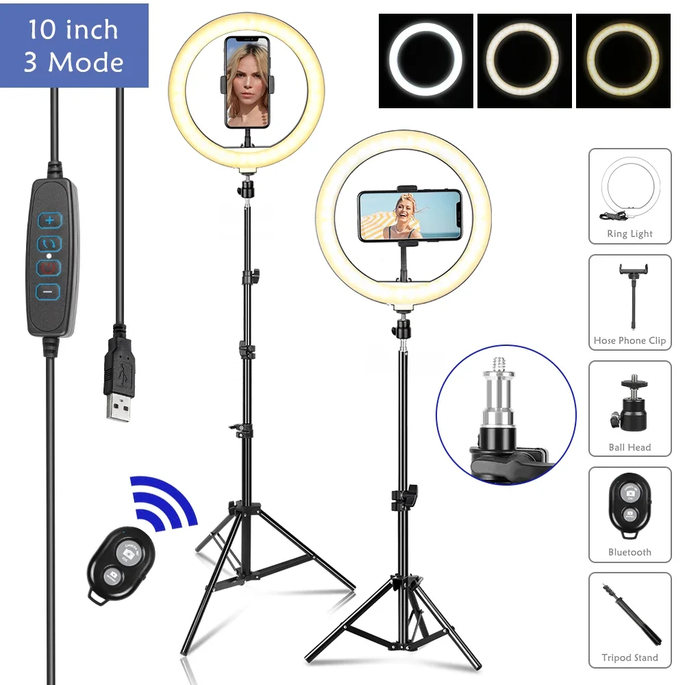 

SH 10 inch 26cm Led Ring Light Photography Fill Lighting With Tripod Stand Holder Usb Charge Selfie Led Lamp For Streaming Video