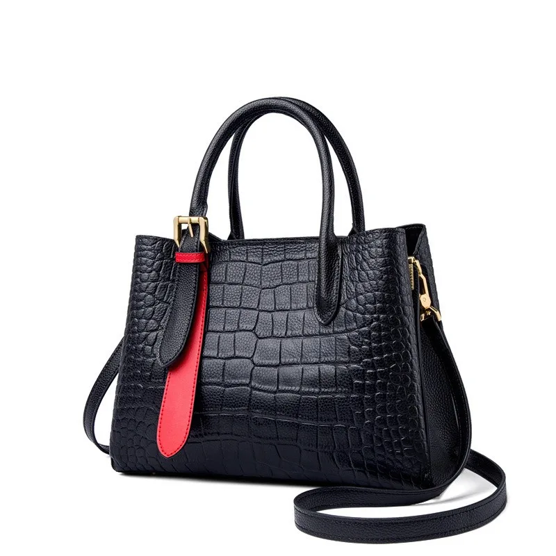 Top Layer Cowhide Women Handbag Large Capacity Retro Embossed Texture Crossbody Bag Three Ways To Wear Commuter Shoulder Bag