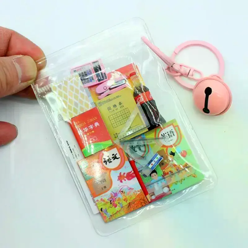 /GJ/Miniature Dollhouse Books Stationery Set For Children Model For Doll Accessories Mini Simulation Keychain Bag Charm