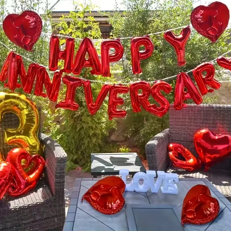 16pcs/lot Happy Anniversary Letter Foil Balloons Banner Wedding Bridal Shower Anniversary Party Decorations Air Globos Supplies