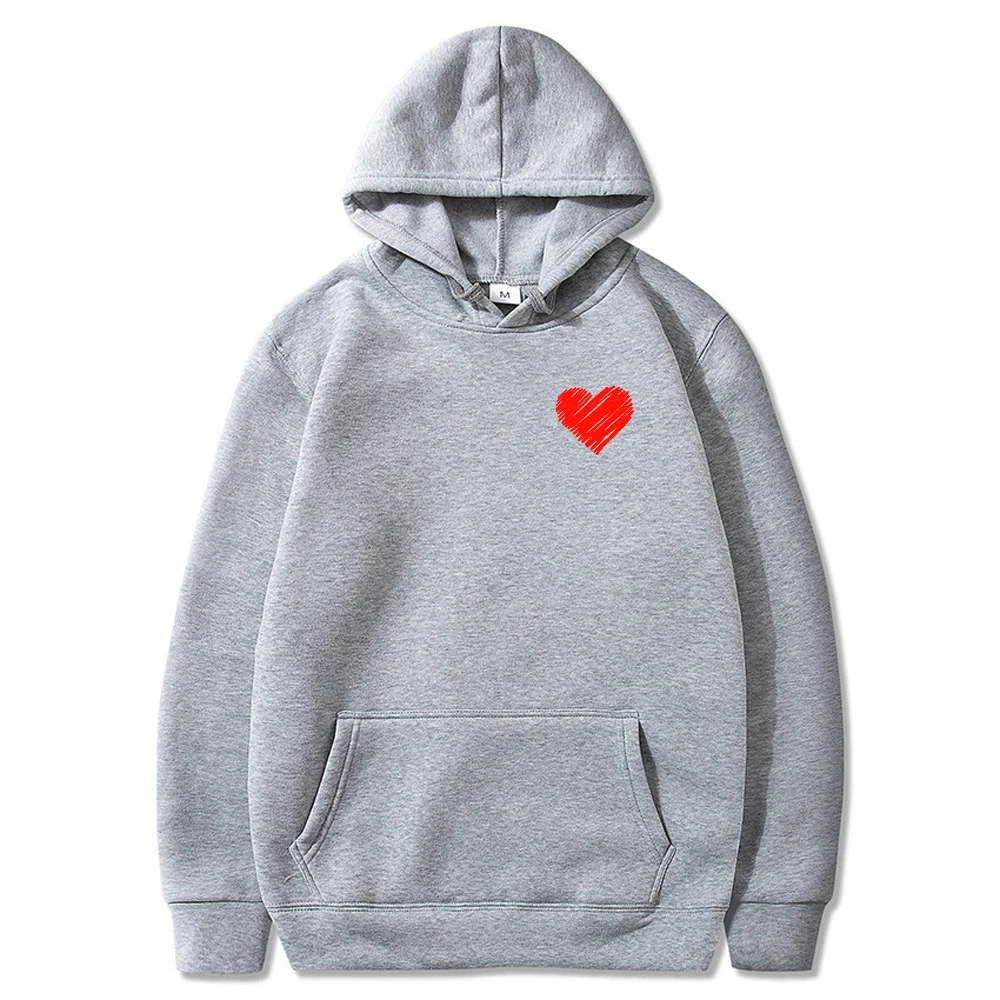 Simplic Heart Print Women Sweatshirt Soft Casual Loose Vintage Female Hoodies 2023 Winter Warm Fleece Student Tops