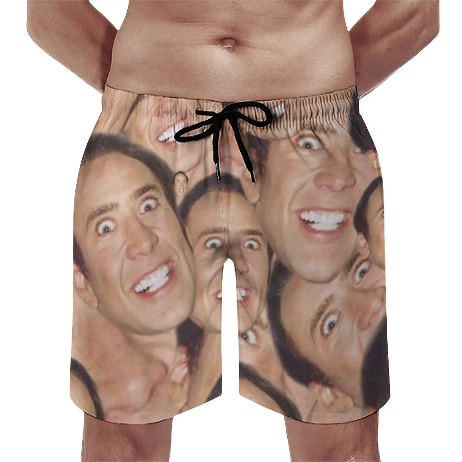 Nicolas Cage Meme Board Shorts Comfortable Men Board Short  Funny Face Collage Trenky Swim Trunks Big Size