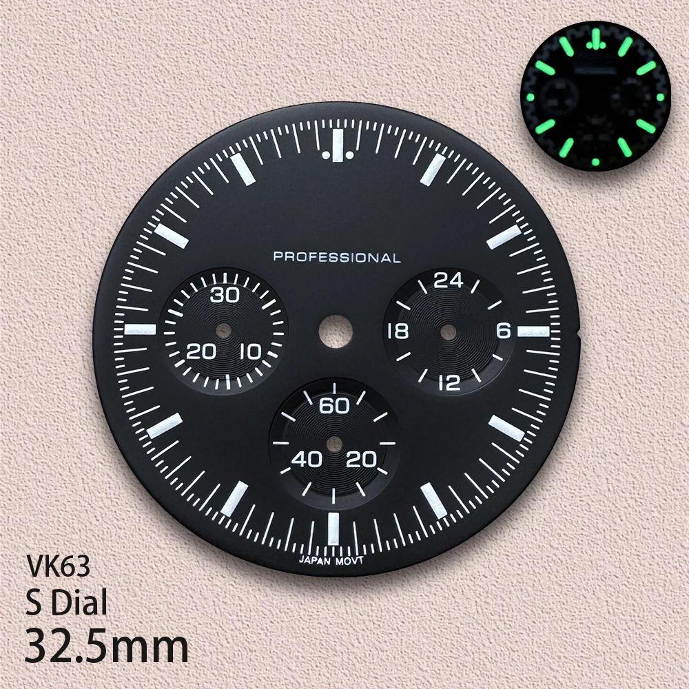 32.5mm S Dial Fit VK63 Movement Green Luminous Speed High-Quality Dial Watch Modification Accessories