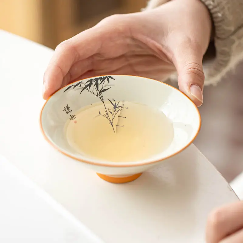 

Grass Ash Ink Bamboo Bamboo Bamboo Hat Cup Ceramic Tea Cup Kung Fu Tea Set