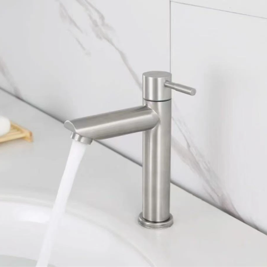 Basin Faucet 304 Stainless Steel Single Cold Water Tap Black Silver Color Deck Mounted Lengthening and Raising Basin Sink Tap