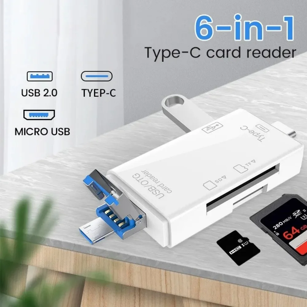 6 in 1 USB Type C OTG Card Reader SD TF Smart Memory Card Convertor High Speed Transmission Adapter For Computer PC Accessories