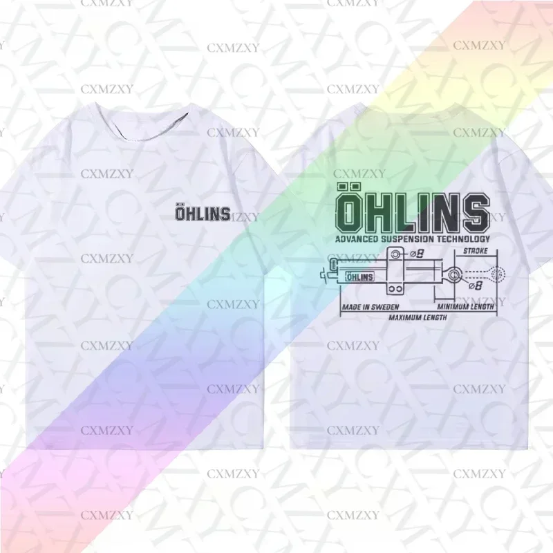 Summer Fashion Cotton OHLIN Motorcycle Shock Absorber Modified T-shirt Clothes Casual Trendy Brand Car Club Short Sleeves view 5