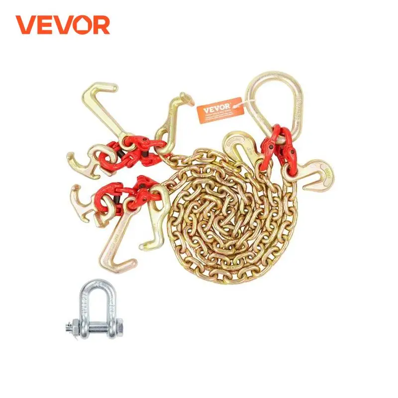 VEVOR G80 V Towing Binder Chain with R/T/J Hook & Grab Hooks Transport Tow Bridle Chain for Flatbed Truck Wrecker Recovery