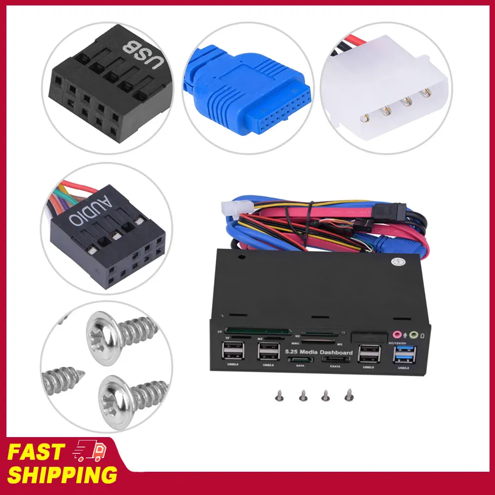 

Мультимедийная панель 5,25 дюйма с USB 3.0/2.0, ESATA, SATA, аудио и кардридером