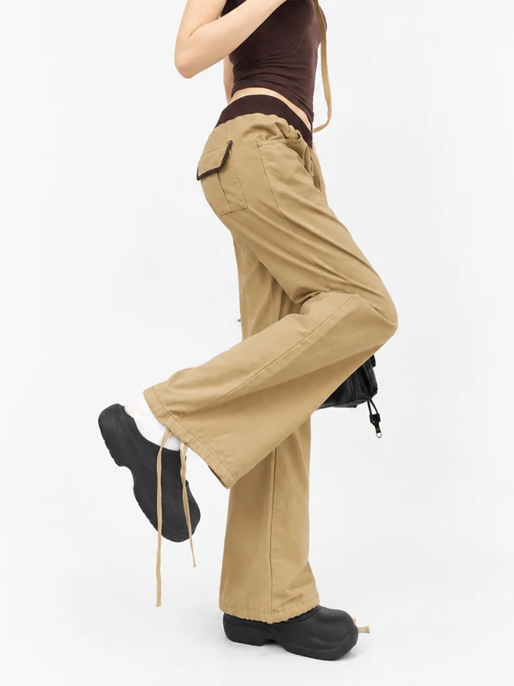 REDDACHiC Cowgirl Banding Cargo Jeans Women Retro Contrast Baggy Drawstring Elastic Waist Flare Denim Joggers Trendy Streetwear