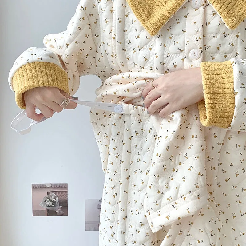 2023 New Autumn Winter Air Cotton Postpartum Sleepwear Pure Cotton Breastfeeding Loungewear Pregnant Women Pajamas Warm Homewear