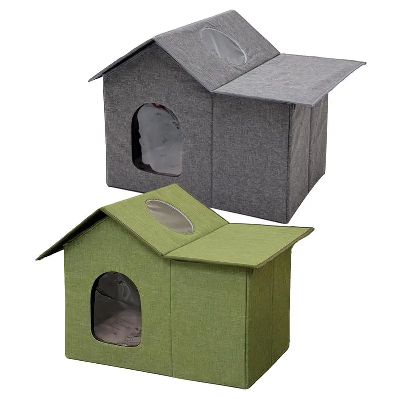 

Outdoor Cat Pet House With Window AllWeather Windproof Cat Shelter Easy To Assemble Oxford Cloth Waterproof Cat Litter Tent